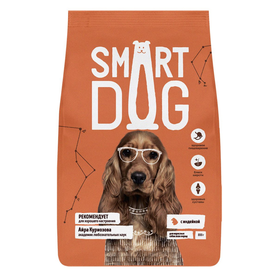 

Сухой корм для взрослых собак всех пород Smart Dog с индейкой, 0,8 кг