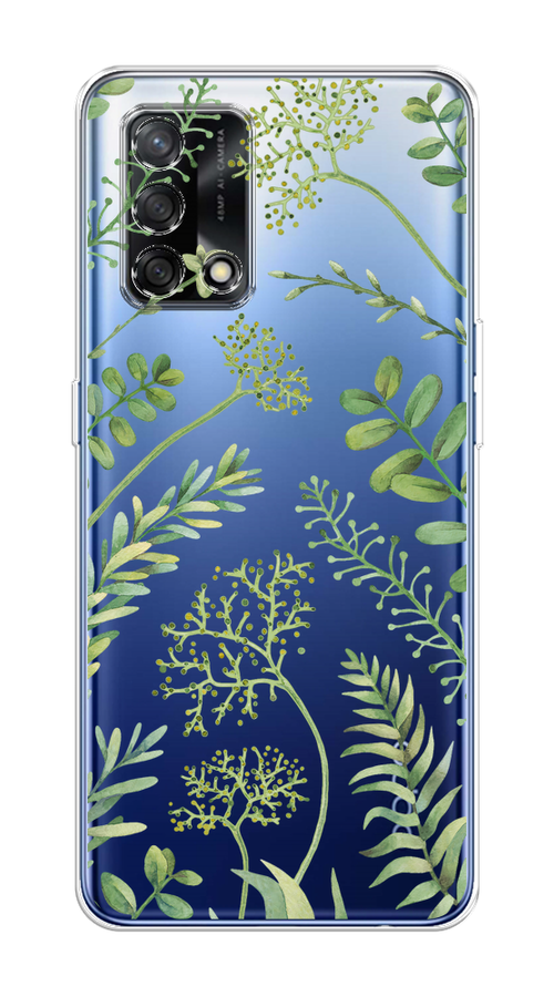 

Чехол на OPPO A74 4G/F19 "Green Leaves", Зеленый;прозрачный, 256050-1