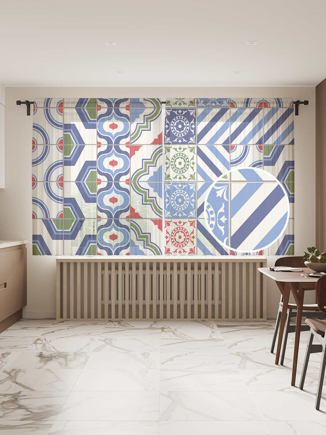 

Фототюль JoyArty "Плитка в беспорядке", 145x180см (2 полотна с лентой + 50 крючков), Плитка в беспорядке