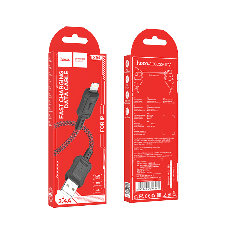 

Кабель Lightning-USB Hoco X94 1 м красный, черный, X94