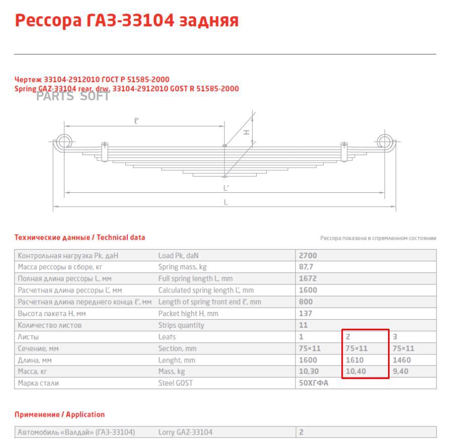 

Лист рессоры ГАЗ-33104 Валдай задней №2 подкоренной L=1667мм ЧМЗ