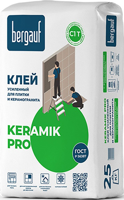 фото Клей bergauf keramik pro с1т усиленный для крупноформатной плитки (25кг)