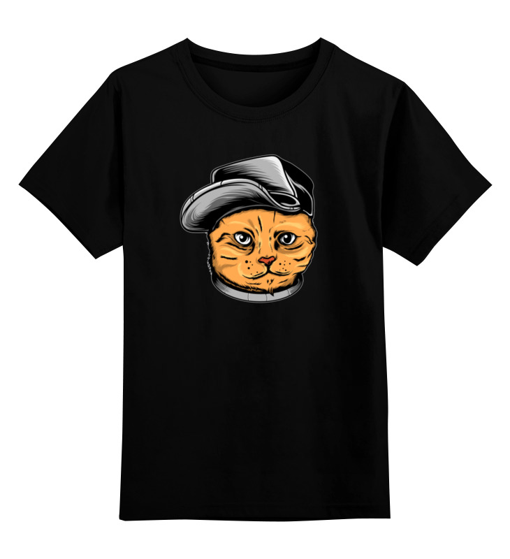 Купить 0000003318182, Детская футболка Printio Кот в шляпе цв.черный р.140,