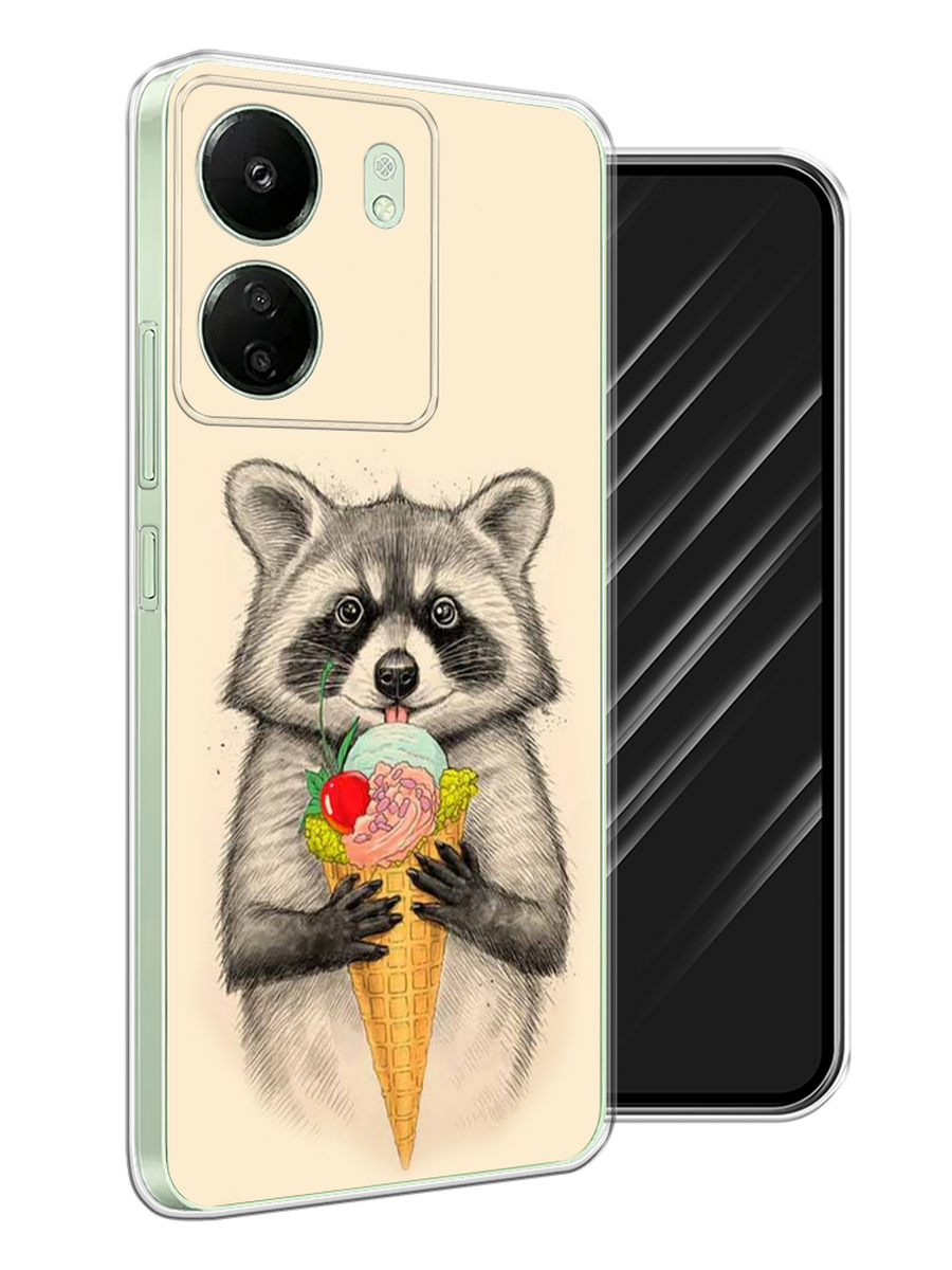 

Чехол Awog на Xiaomi Redmi 13C, Poco C65 "Енот с мороженым", Бежевый;серый, 320650-1