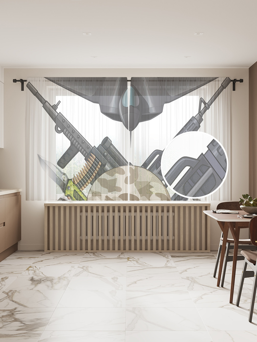 

Фототюль JoyArty "Военная подготовка", 145x180см (2 полотна с лентой + 50 крючков), Военная подготовка