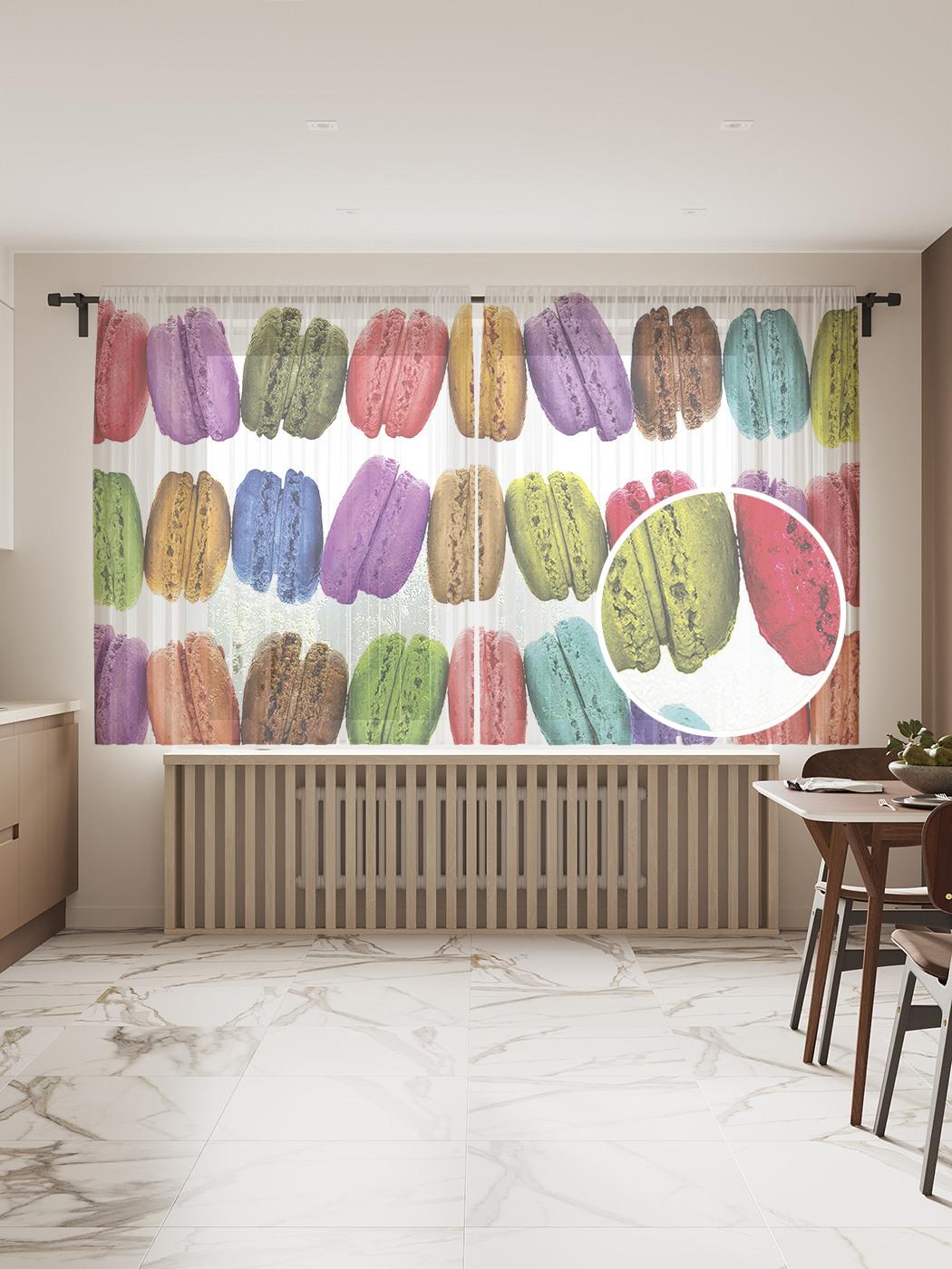 

Фототюль JoyArty "Французские пирожные", 145x180см (2 полотна с лентой + 50 крючков), Французские пирожные