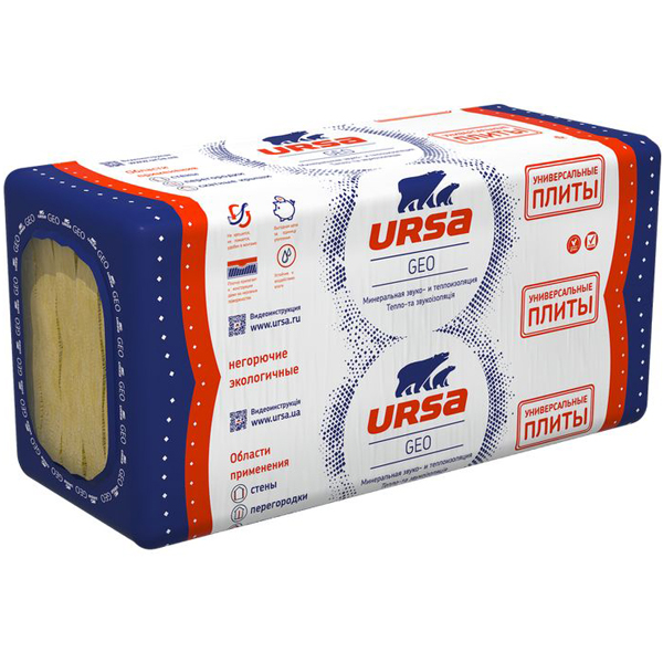 

URSA Geo Универсальные плиты утеплитель 1250х600х100мм (3,75м2=0,375м3) (упак. 5шт.)
