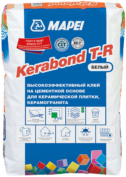 фото Клей mapei kerabond t-r для плитки, керамогранита и мозаики (25кг) белый