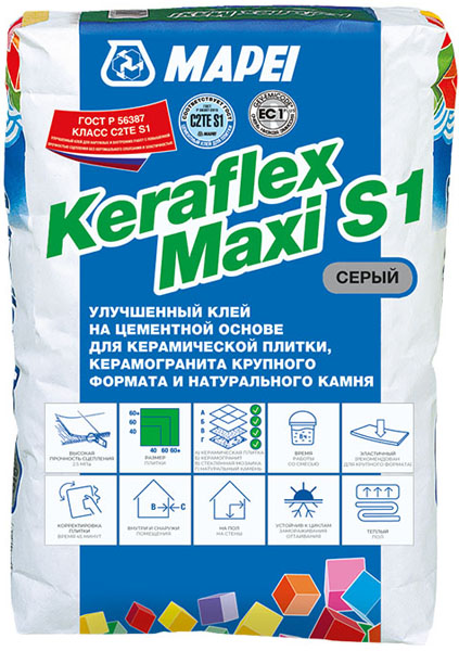 

MAPEI Keraflex Maxi клей для плитки, керамогранита и натурального камня (25кг) серый