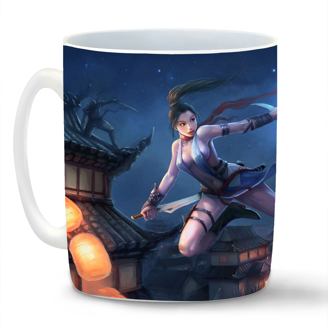 

Кружка CoolPodarok dragonsoul Девушка с клинком Луна Ночной город