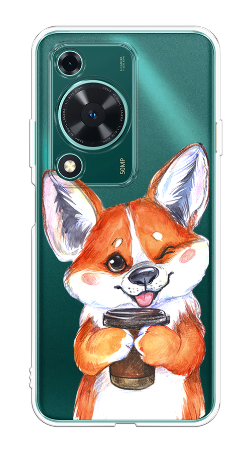 

Чехол на Huawei Nova Y72 "Корги с кофе", Оранжевый;белый, 6123650-1