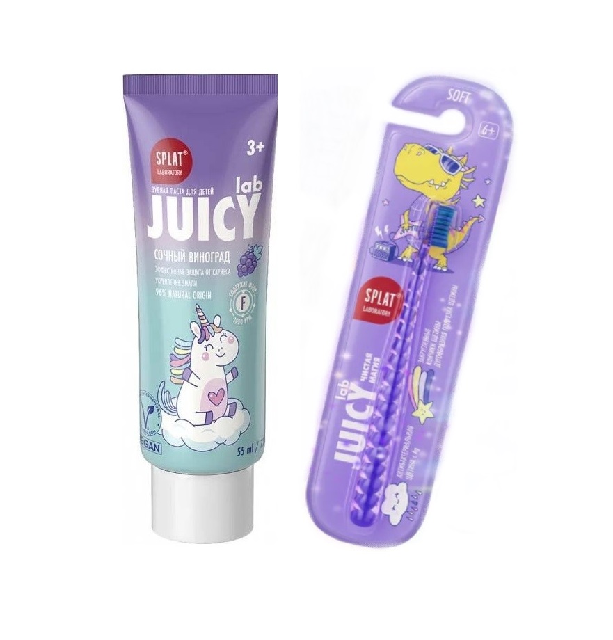 Детская зубная паста SPLAT Juicy Lab Сочный Виноград 72г зубная щетка мягкая фиолетовая 438₽