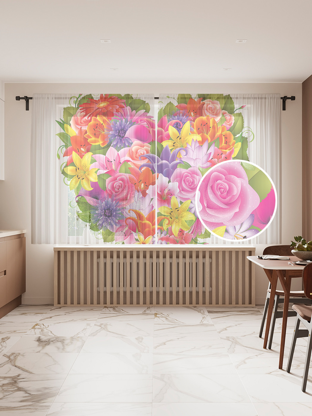 

Фототюль JoyArty "Сердце из цветов", 145x180 см (2 полотна со шторной лентой + 50 крючков), Сердце из цветов