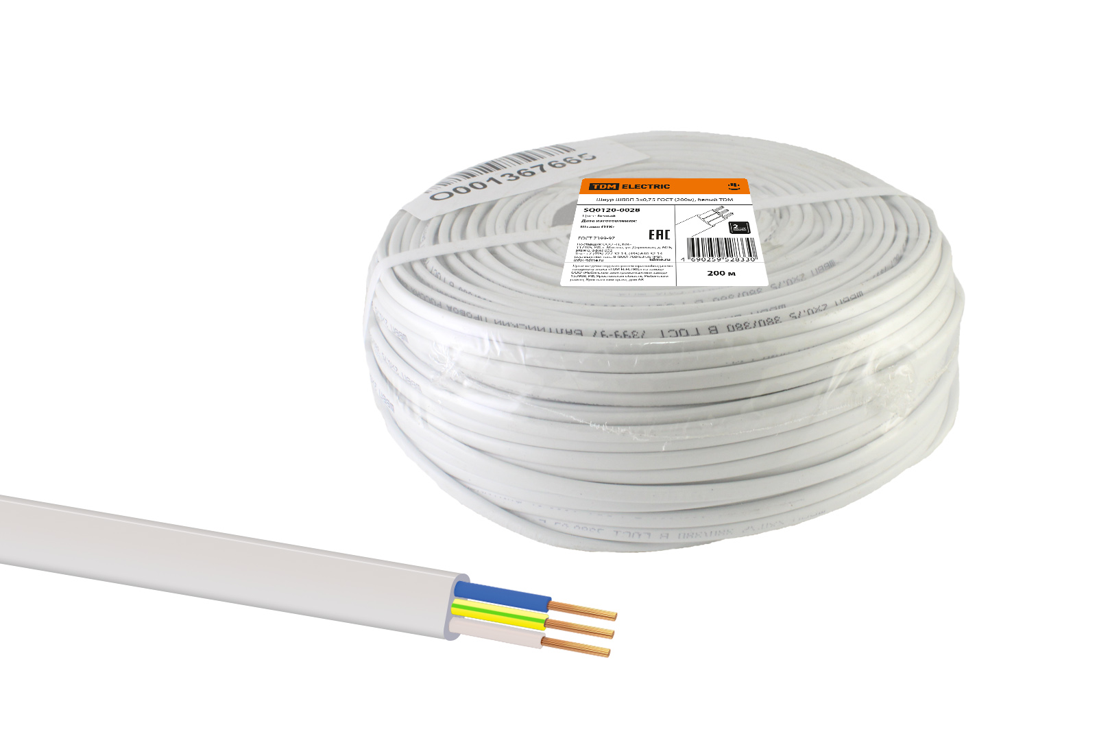 

Шнур ШВВП 3х0,75 ГОСТ (200м), белый TDM SQ0120-0028