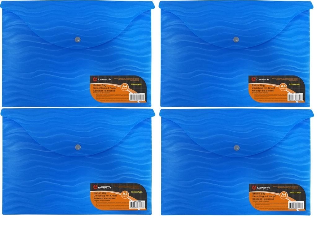 

Папка-конверт Lamark ВОЛНА PE0444-WBL на кнопке А4 400мкм пластик синий 4 штуки