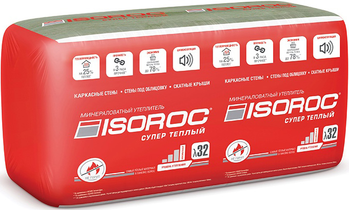

ISOROC Супер Теплый минеральная вата 1000x610x50мм (уп.10шт.=6,1м2=0,305м3)