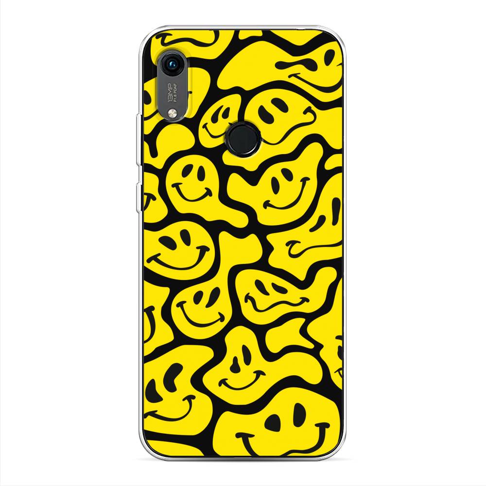 

Чехол на Huawei Y6 2019 "Расплывчатые смайлики желтые", Черный;желтый, 611550-6