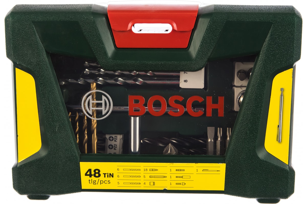 Набор принадлежностей Bosch V-line в кейсе, 48 шт, 2607017314 адаптер для полых сверлильных коронок bosch