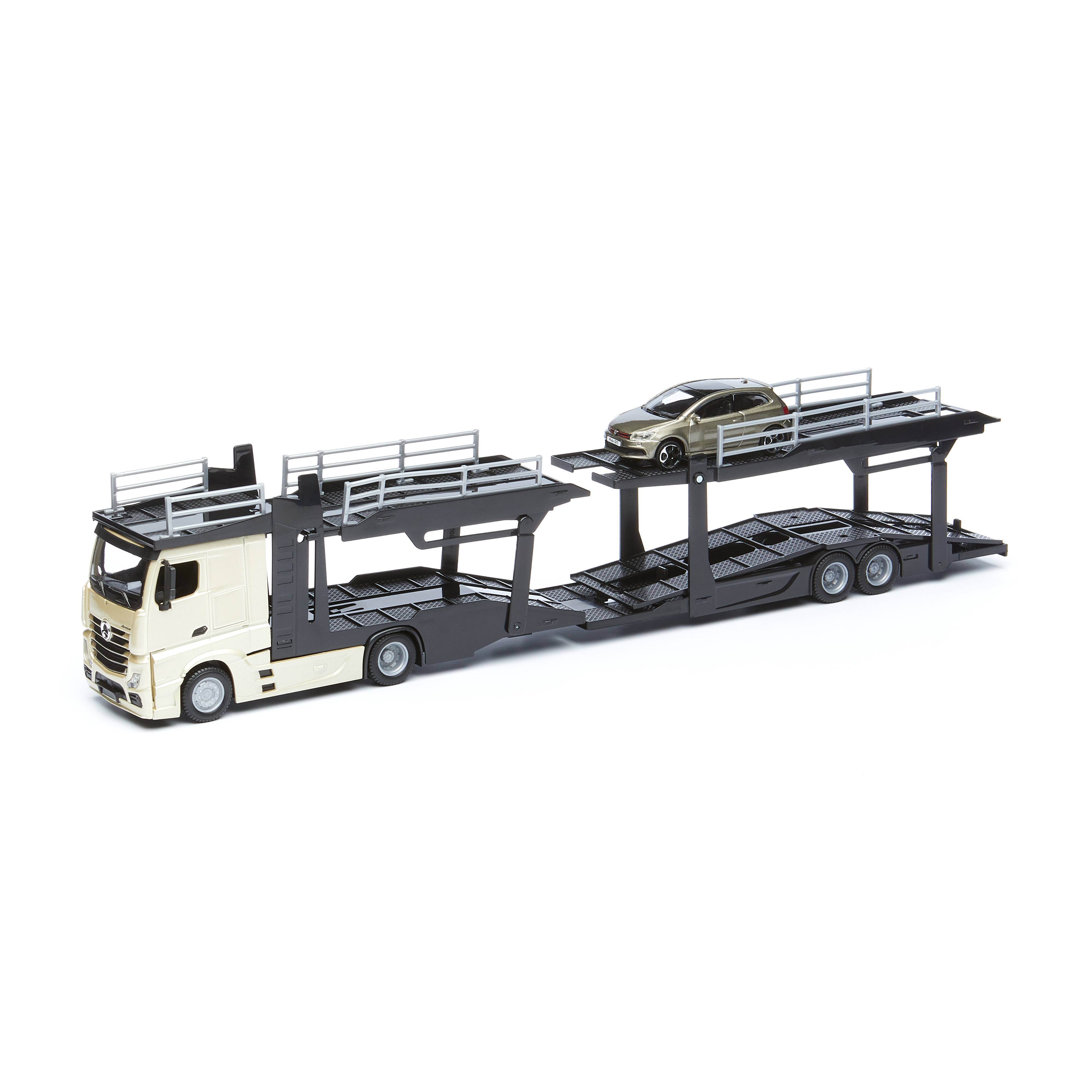 

Bburago машина-автовоз с машинкой Mercedes-Benz Actros multicarrier бежево-золотая, 18-31456/3