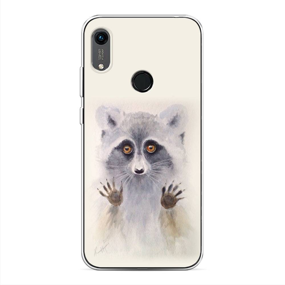 

Чехол на Huawei Y6 2019 "Енот за стеклом", Бежевый;серый, 611550-4