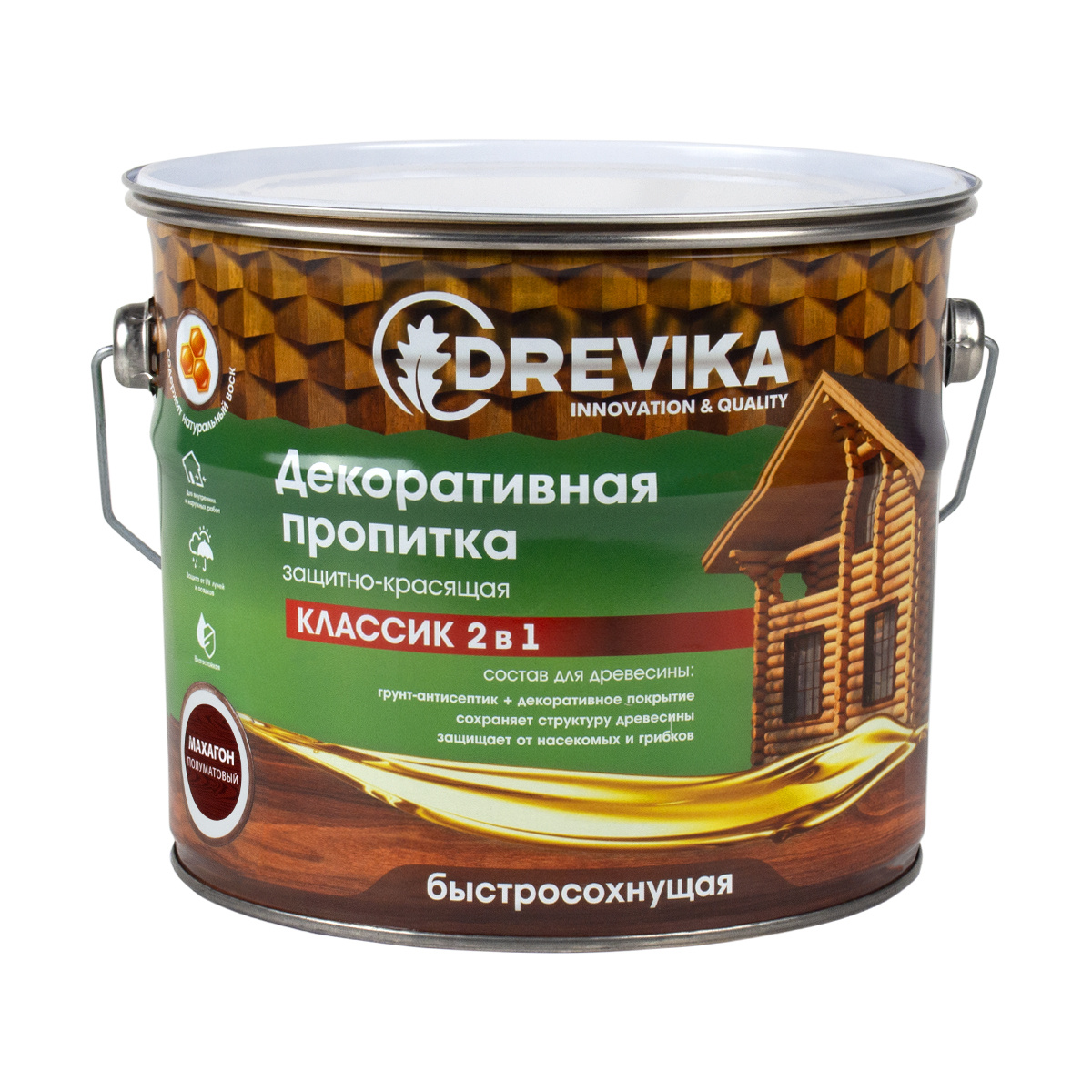 Декоративная пропитка для дерева Drevika Классик 2 в 1, полуматовая, 2,7 л, махагон диронет юниор антигельминтик суспензия 15 мл