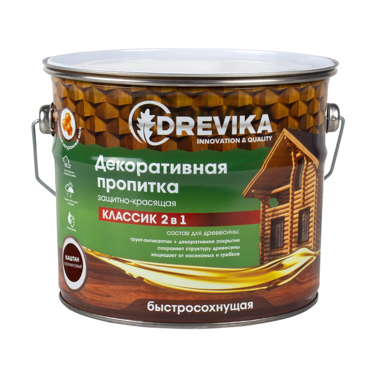 Декоративная пропитка для дерева Drevika Классик 2 в 1, полуматовая, 2,7 л, каштан настенная полка брасс каштан