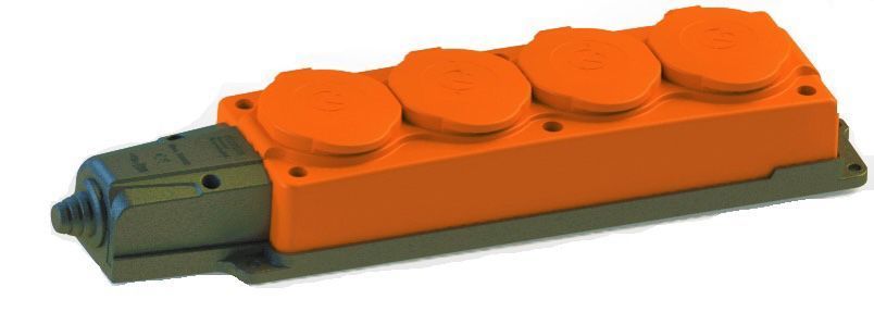 Колодка четверная NE-AD 4-нг с/з с крышками 16А, IP54, оранжевый/черный (каучук)