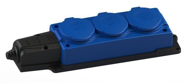 Колодка трехместная NE-AD 3-нг с/з с крышками 16А, IP54, синий/черный (каучук) трехместная колодка lux