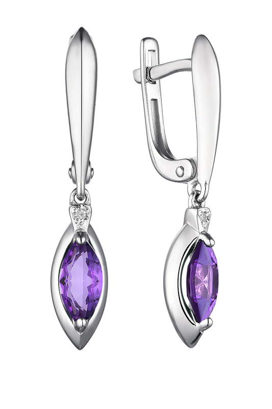 

Серьги женские из серебра АЛЬКОР 02-1910, аметист/бриллиант, 02-1910