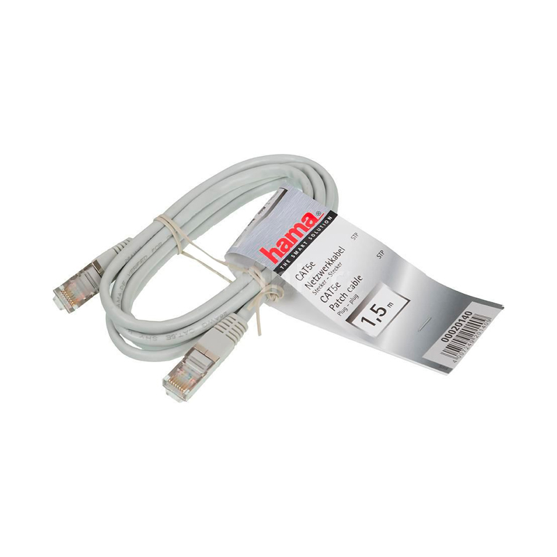 Патч-корд Hama H-20140 8p8c (RJ45) (m-m) CAT5e STP 1.5 м 1000 Мбит/с 100000080389 серый