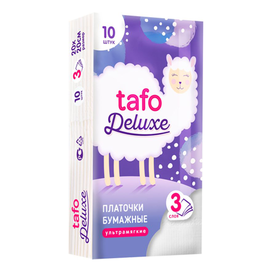 

Платочки бумажные Tafo гигиенические 3 слоя 20 x 20 см 100 шт, Белый