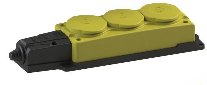 Колодка трехместная NE-AD 3-нг с/з с крышками 16А, IP54, желтый/черный (каучук) трехместная колодка nilson