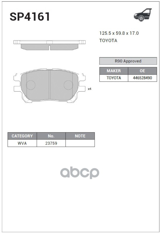 

Колодки Передние Toyota Previa (Mcr3) 00-06 Sp4161 Sangsin brake арт. SP4161, SP4161