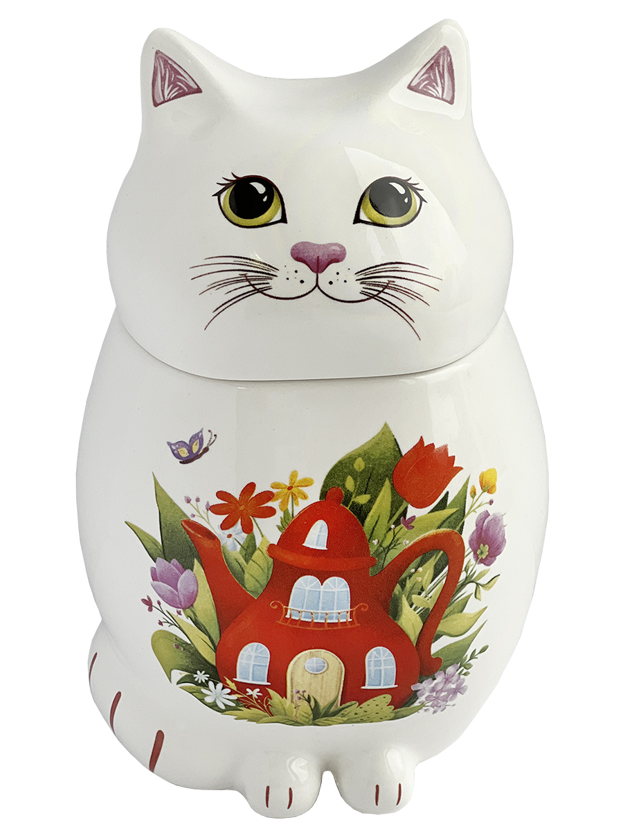 

Чай черный GET&JOY Кот-Веселый чайник в керамической чайнице, 680 мл, Керамический кот