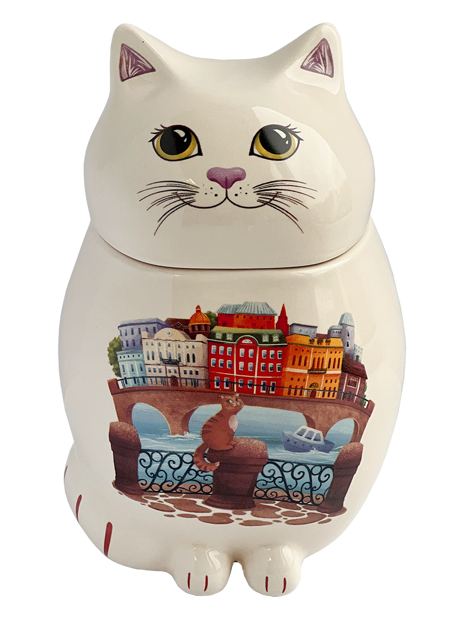 

Чай черный GET&JOY Кот-Цветной город в керамической чайнице, 680 мл, Керамический кот
