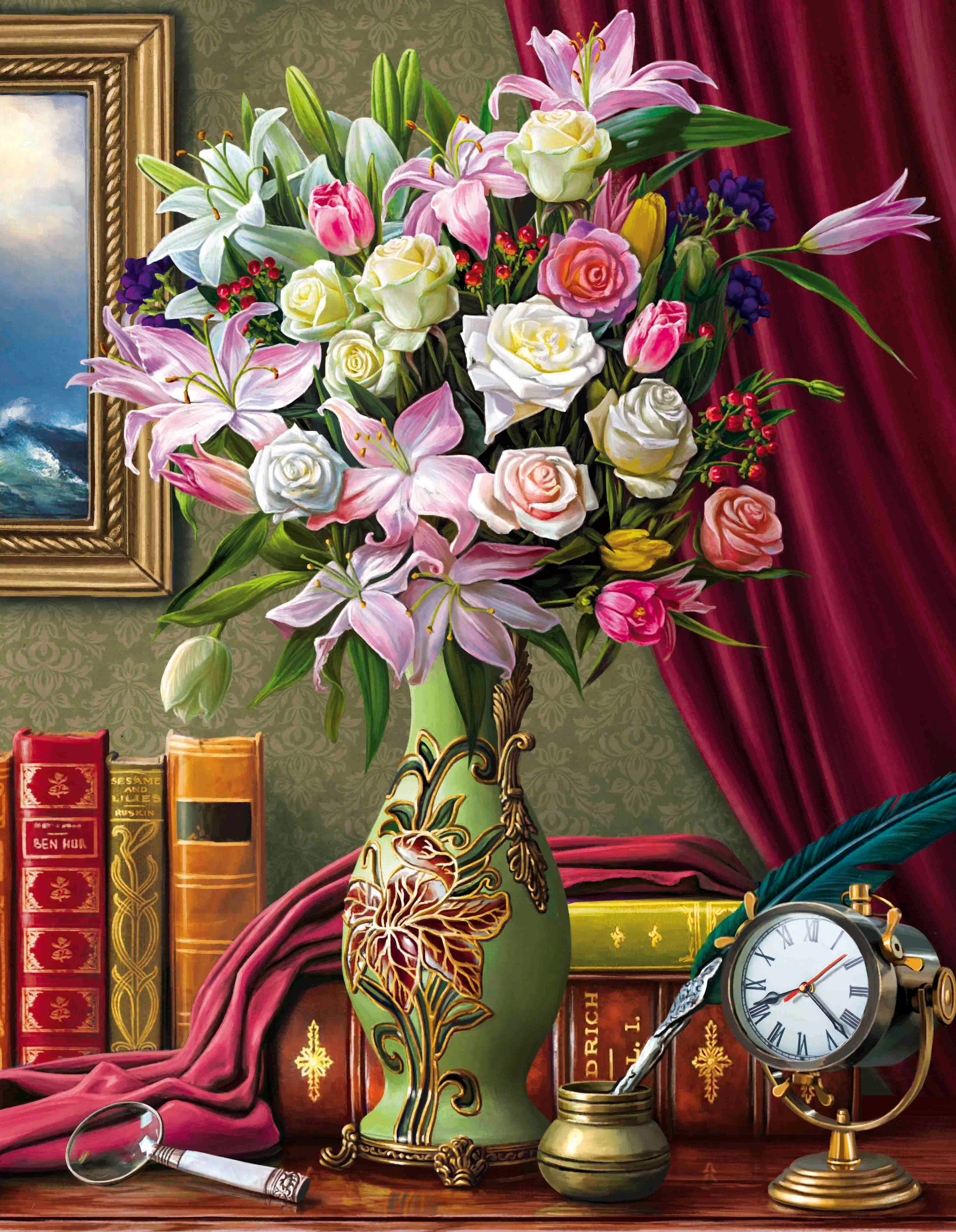 

Роспись по холсту Букет на столе, 17х22 см