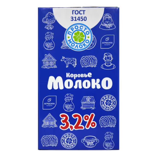 

Молоко Просто молоко ультрапастеризованное 3,2% 1 л