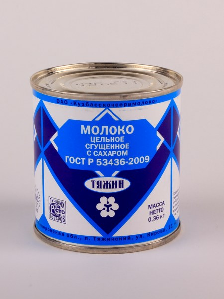 

Сгущенное молоко Тяжин цельное с сахаром 8,5% 360 г бзмж