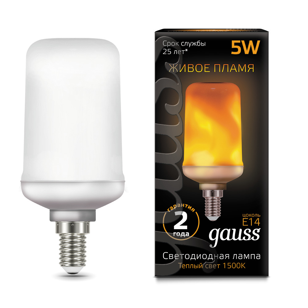 фото Лампа gauss t65 5w 20-80lm 1500k e14 flame led