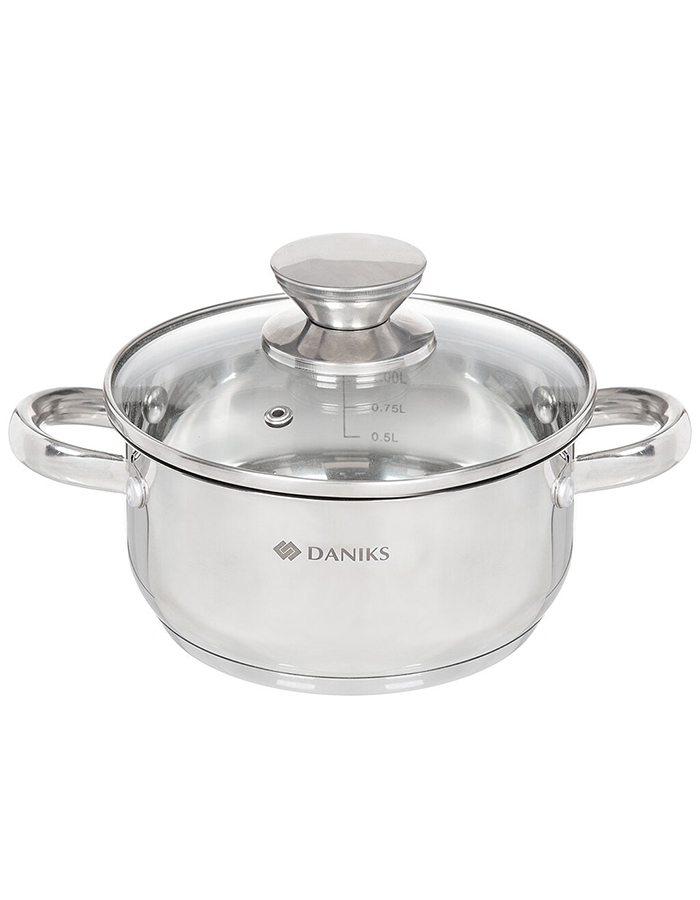 

Кастрюля с крышкой Daniks Оптима, нержавеющая сталь, 1,5 л, 332353]SCT, Серебристый