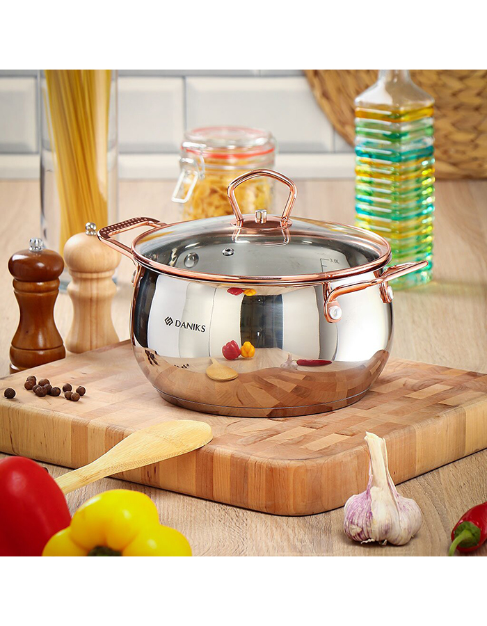 

Кастрюля с крышкой Daniks Карлин, нержавеющая сталь, 3,4 л, 397609]SCT, Серебристый