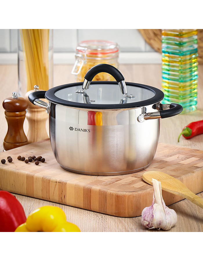 

Кастрюля с крышкой Daniks Орландо, нержавеющая сталь, 3,7 л, 397623]SCT, Серебристый