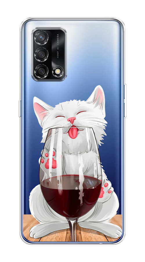 

Чехол на OPPO A74 4G/F19 "Кот с бокалом", Прозрачный;белый;красный, 256050-1