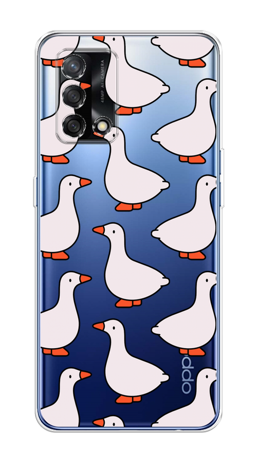 

Чехол на OPPO A74 4G/F19 "Гуси", Прозрачный;белый;оранжевый, 256050-1