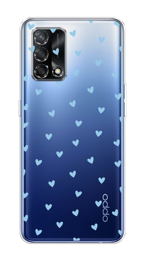 

Чехол на OPPO A74 4G/F19 "Голубые сердечки паттерн", Голубой;прозрачный, 256050-1