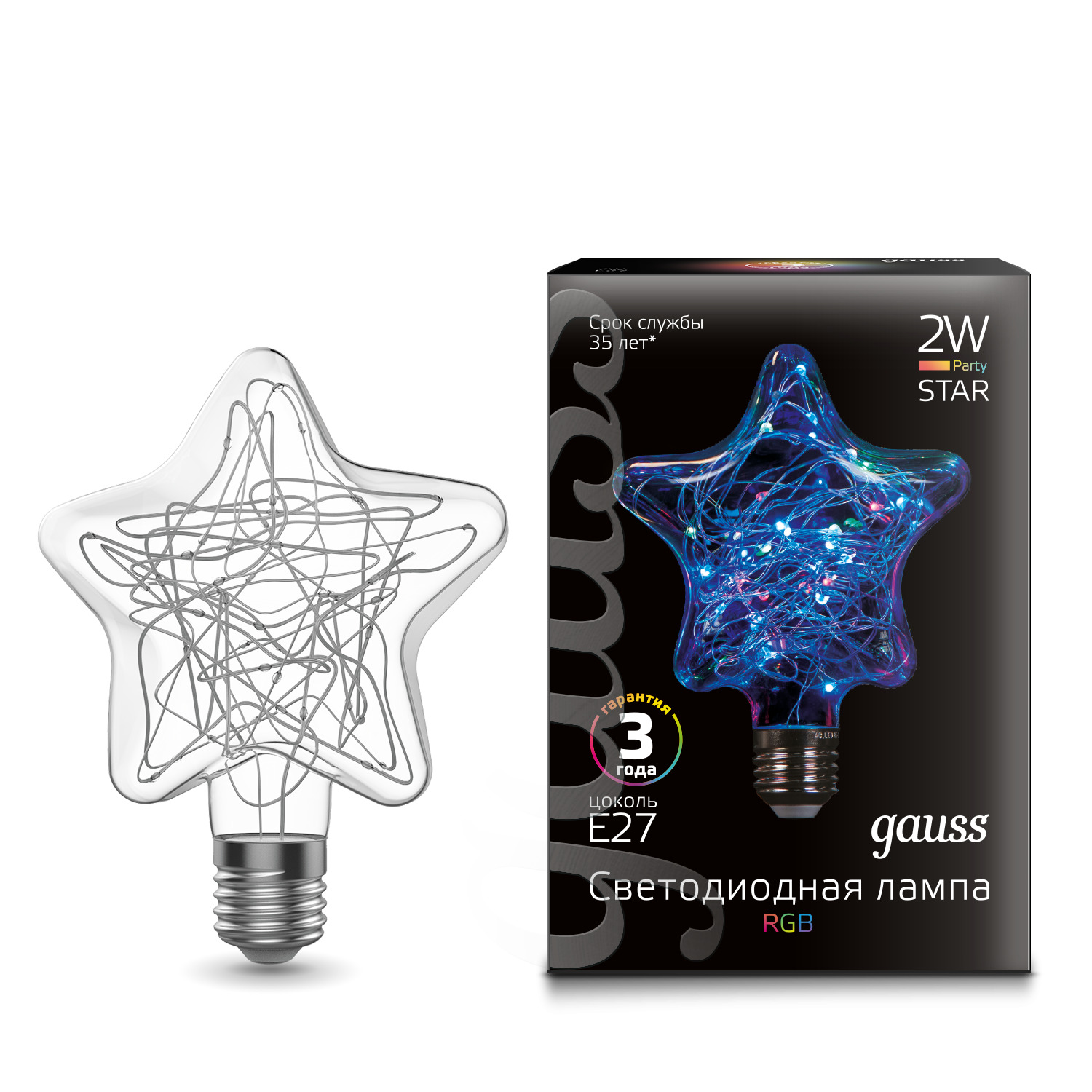 

Лампа Gauss Filament Star 2W Е27 RGB LED