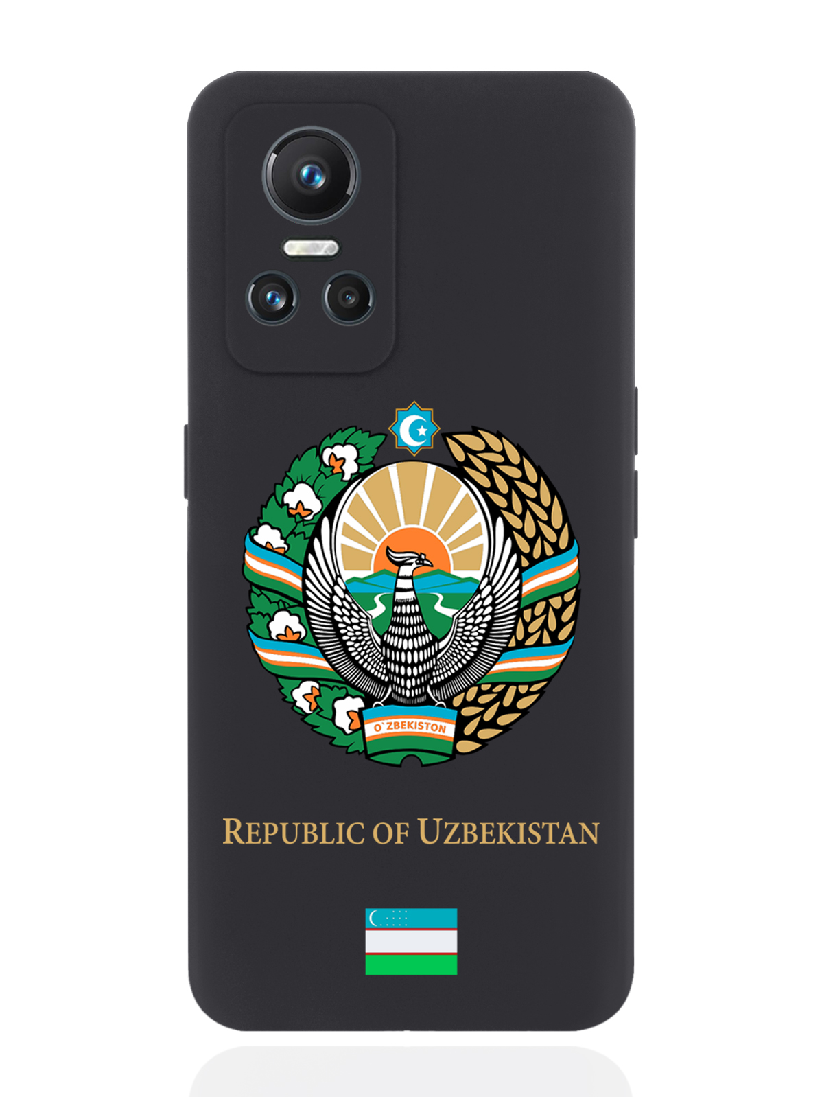 

Чехол SignumCase для realme GT Neo3 Герб Узбекистана черный, Разноцветный