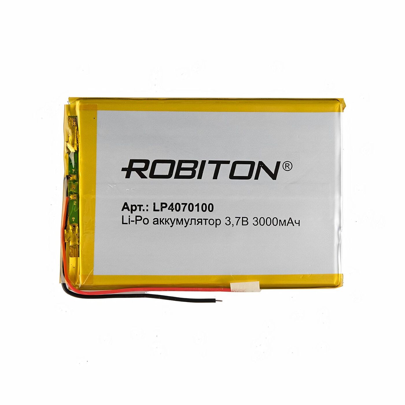 

Аккумулятор ROBITON LP4070100, Li-Pol, 3.7 В, 3000 мАч, призма со схемой защиты