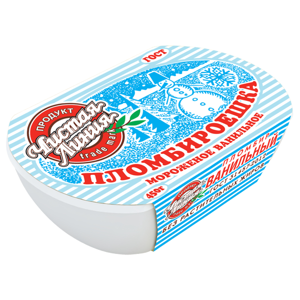 Мороженое Чистая линия Пломбироешка пломбир ванильный, ГОСТ, 12%, 450 г