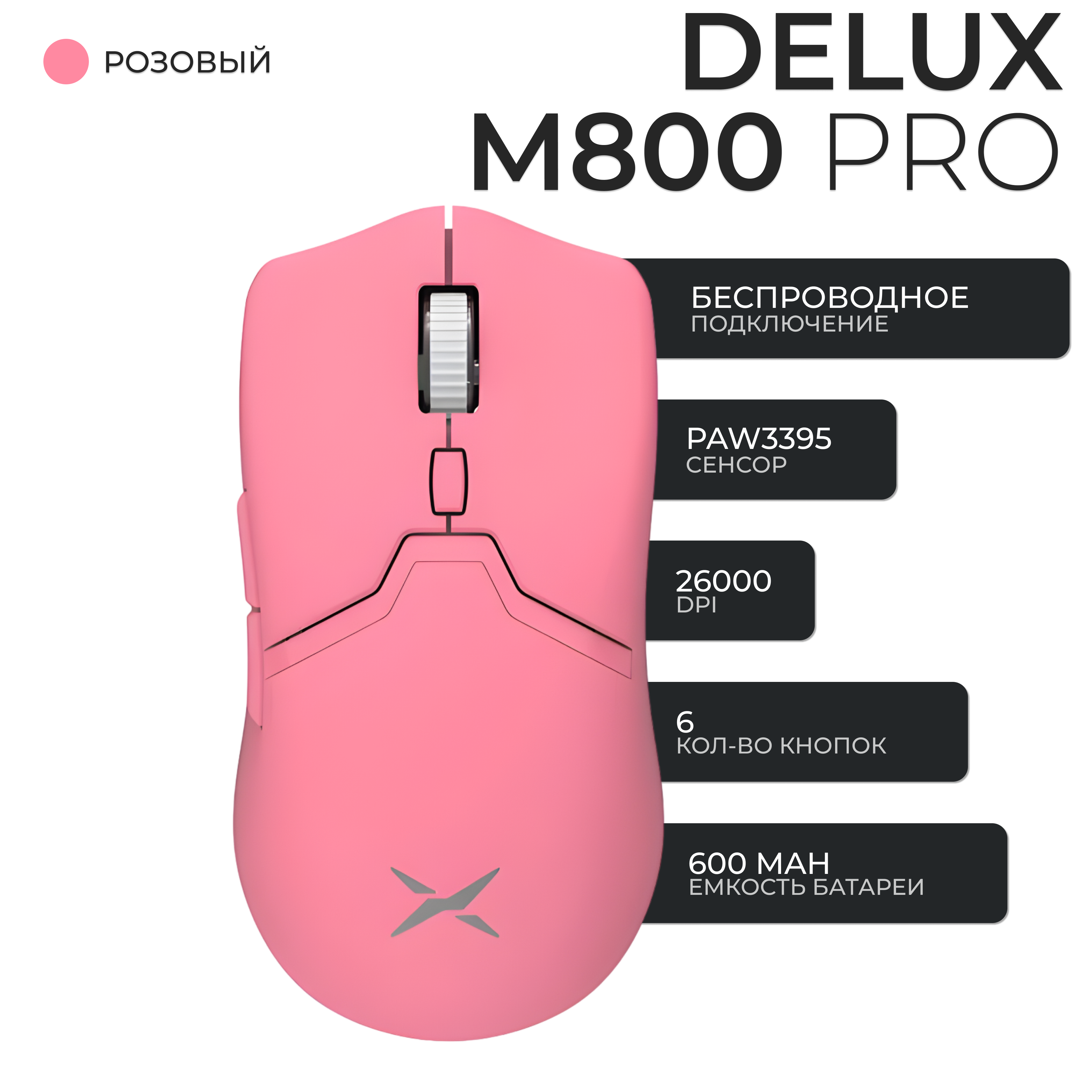 Проводнаябеспроводная мышь Delux M800 Pro розовый M800PRO-PINK 459900₽